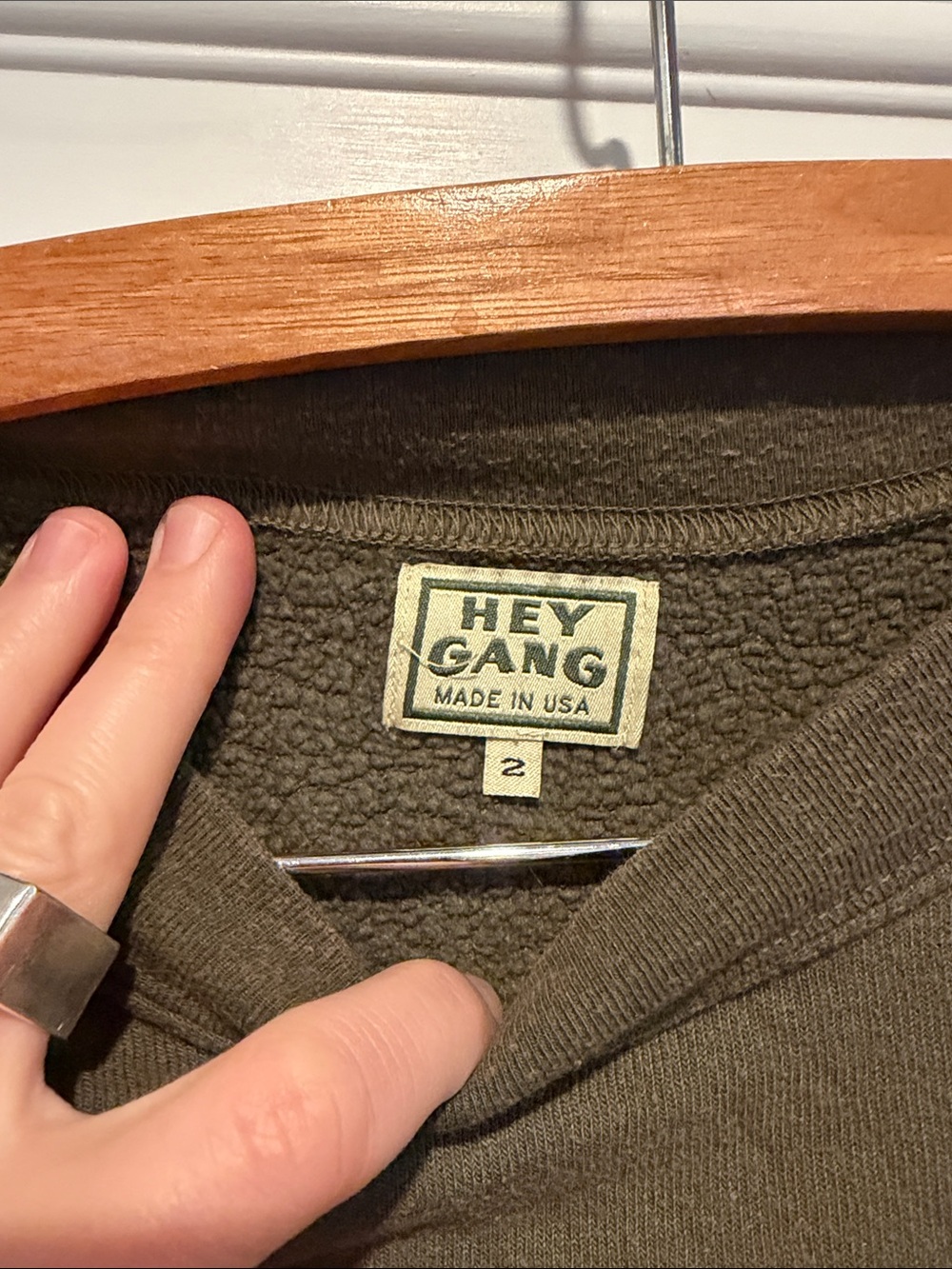 Women's Hey Gang Olive Boxy Crop Crewneck Sweatshirt - Picture 2 of 7
